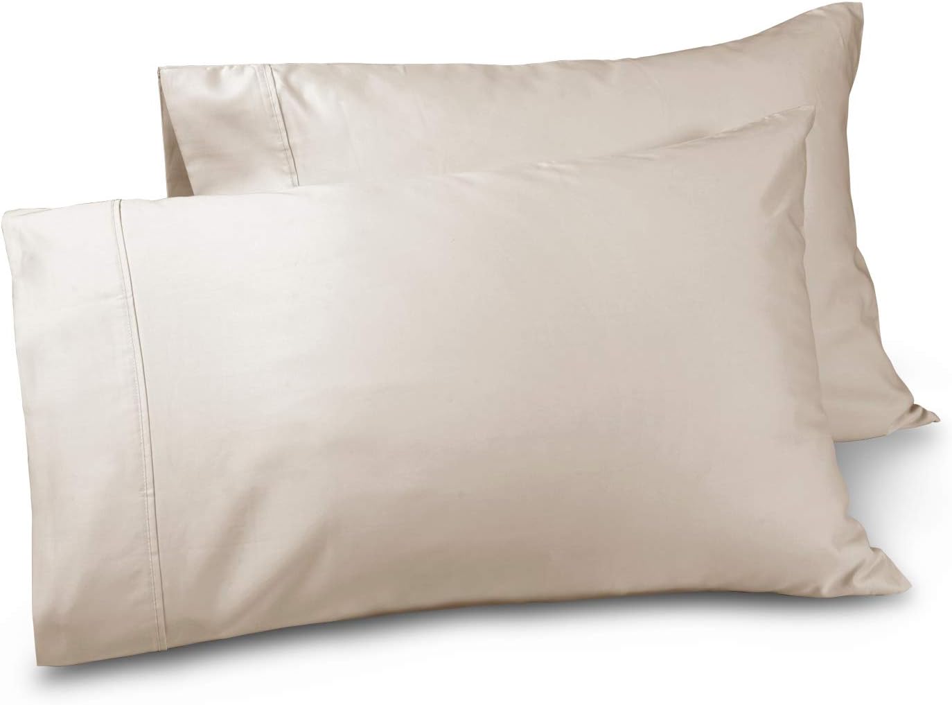 TRANQUIL NIGHTS - 500 Thread Count 100% Cotton Pillowcase Pair, 2-Piece Ivory, Standard/King Pillow Protector, Soft & Silky Sateen Weave Bed Pillow Cover, Fits Pillows Upto 20 x 30 inches