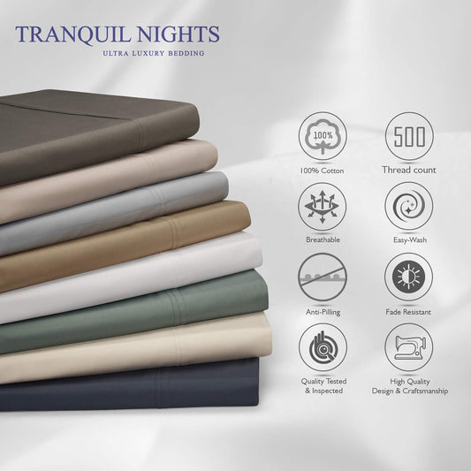 TRANQUIL NIGHTS - 500 Thread Count 100% Cotton Bed Sheet Set, 4-Piece Aqua Full Size Sheets, Soft & Silky Sateen Weave Luxury Bedding, Deep Pocket Sheets to Fit Upto 17" Mattress