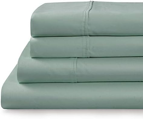 TRANQUIL NIGHTS - 500 Thread Count 100% Cotton Bed Sheet Set, 4-Piece Aqua Full Size Sheets, Soft & Silky Sateen Weave Luxury Bedding, Deep Pocket Sheets to Fit Upto 17" Mattress